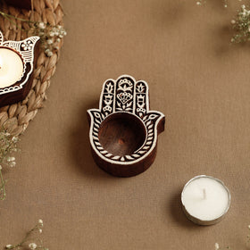  Hand Carved Sheesham Wood Block Tealight Candle Holder Online at iTokri.com 