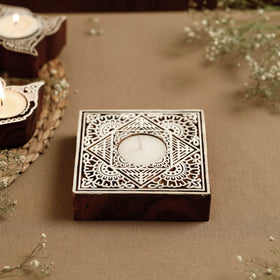  Hand Carved Sheesham Wood Block Tealight Candle Holder Online at iTokri.com 