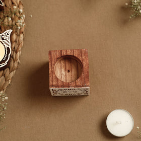  Hand Carved Sheesham Wood Block Tealight Candle Holder Online at iTokri.com 