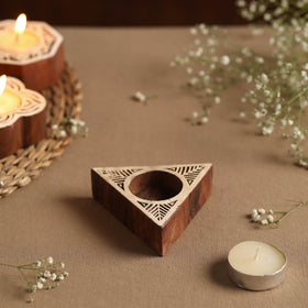  Hand Carved Sheesham Wood Block Tealight Candle Holder Online at iTokri.com 