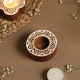  Hand Carved Sheesham Wood Block Tealight Candle Holder Online at iTokri.com 