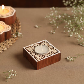  Hand Carved Sheesham Wood Block Tealight Candle Holder Online in India l iTokri.com 