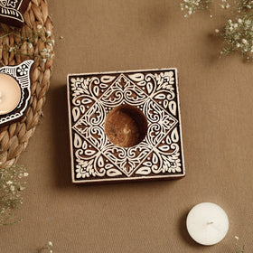  Hand Carved Sheesham Wood Block Tealight Candle Holder Online at iTokri.com 