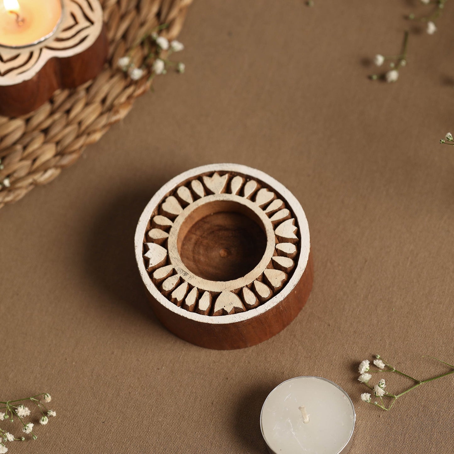 Wood Block Candle Holder - Buy Hand Carved Sheesham Tealight Candle Stand