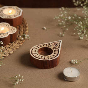  Hand Carved Sheesham Wood Block Tealight Candle Holder Online at iTokri.com 