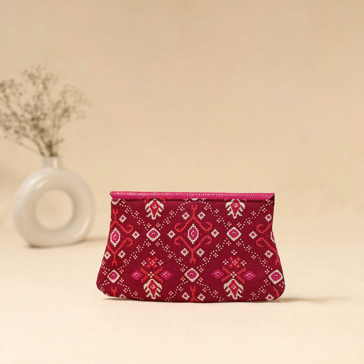 Hand clutch with embossed leather flap 01 - handcrafted