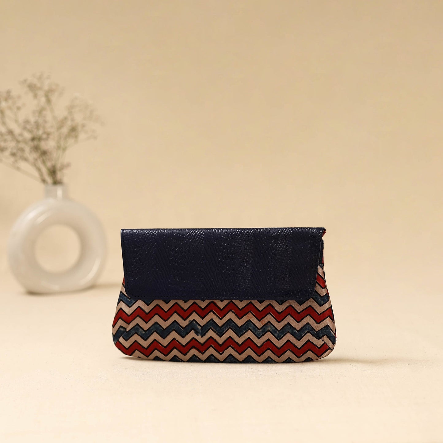 Hand clutch with embossed leather flap 03 - handcrafted