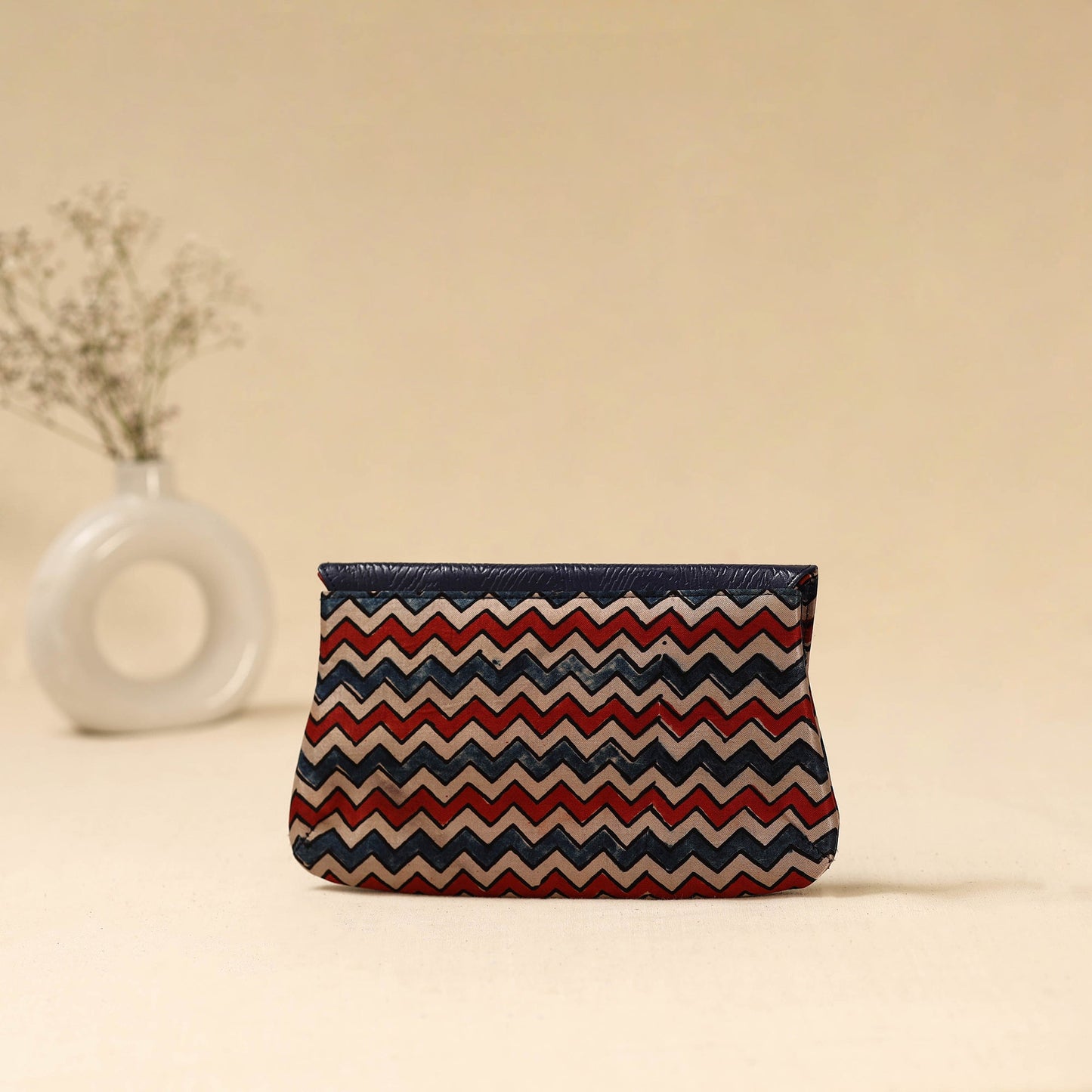 Hand clutch with embossed leather flap 03 - handcrafted