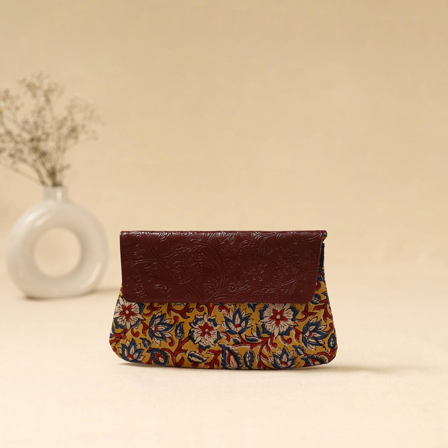 Hand clutch with embossed leather flap 04 - handcrafted