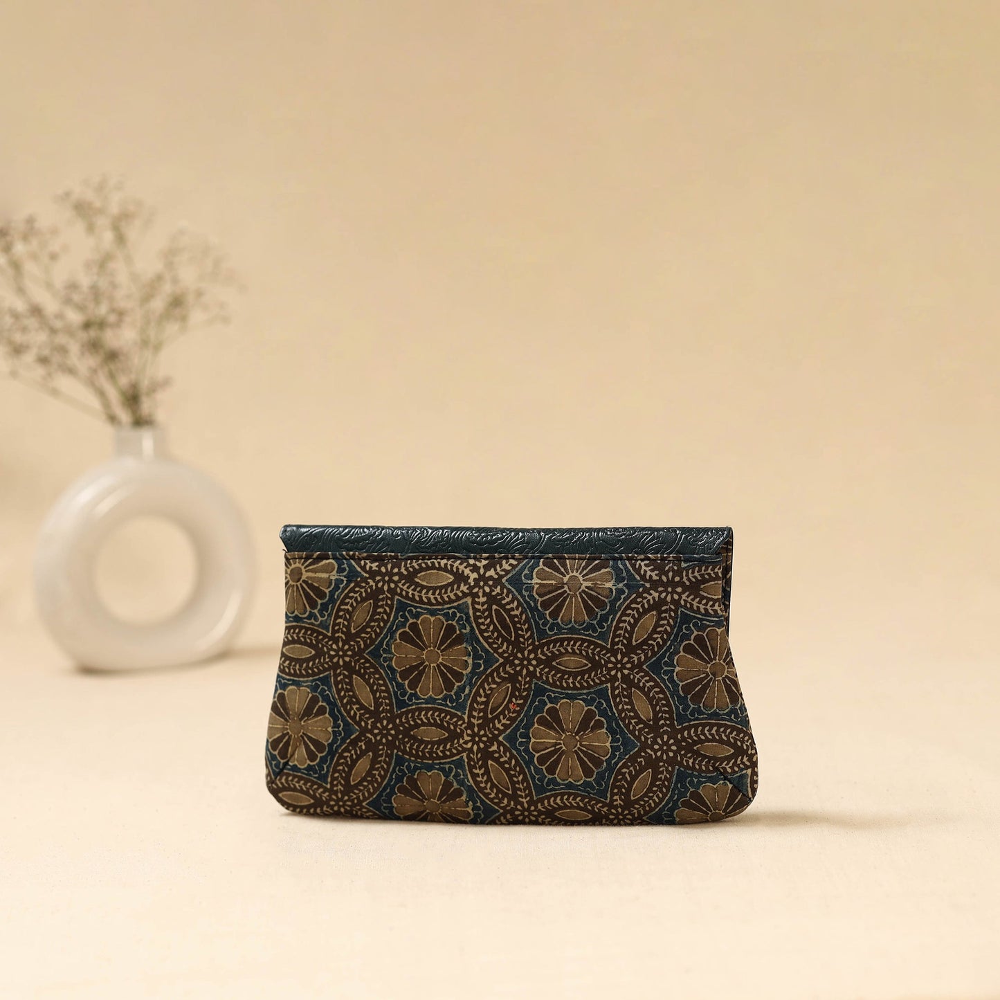 Hand clutch with embossed leather flap 06 - handcrafted