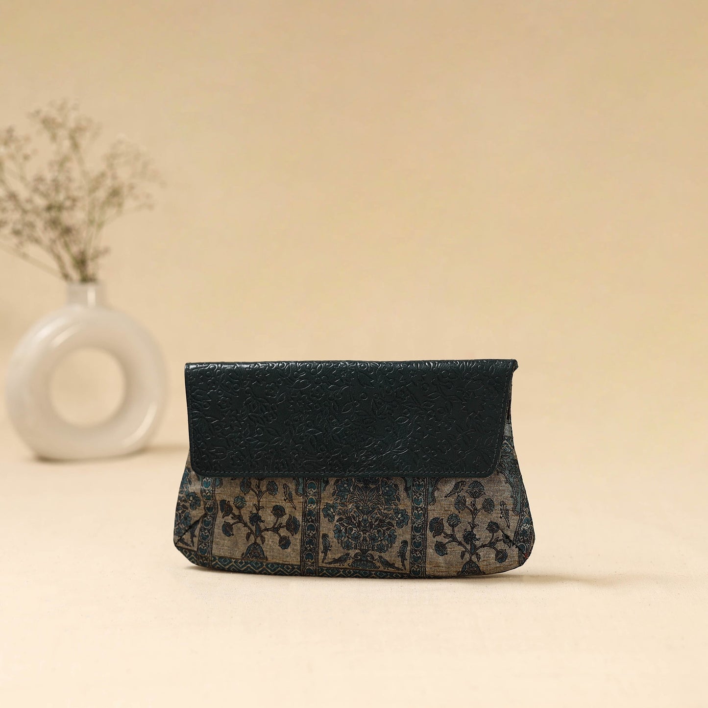 Hand clutch with embossed leather flap 08 - handcrafted