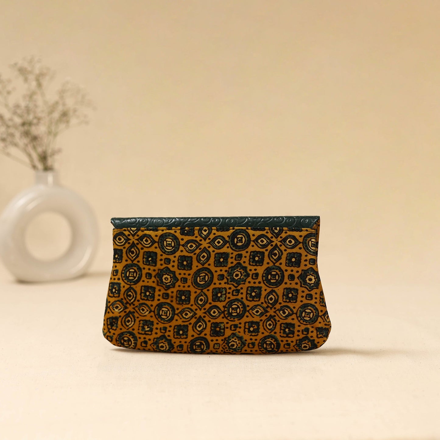 Hand clutch with embossed leather flap 10 - handcrafted