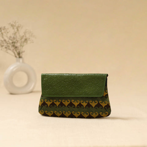 Hand clutch with embossed leather flap 12 - handcrafted