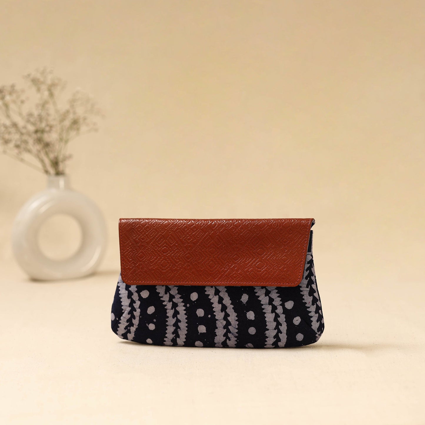 Hand clutch with embossed leather flap 13 - handcrafted