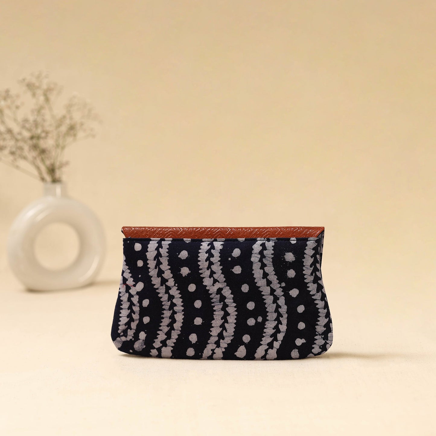 Hand clutch with embossed leather flap 13 - handcrafted