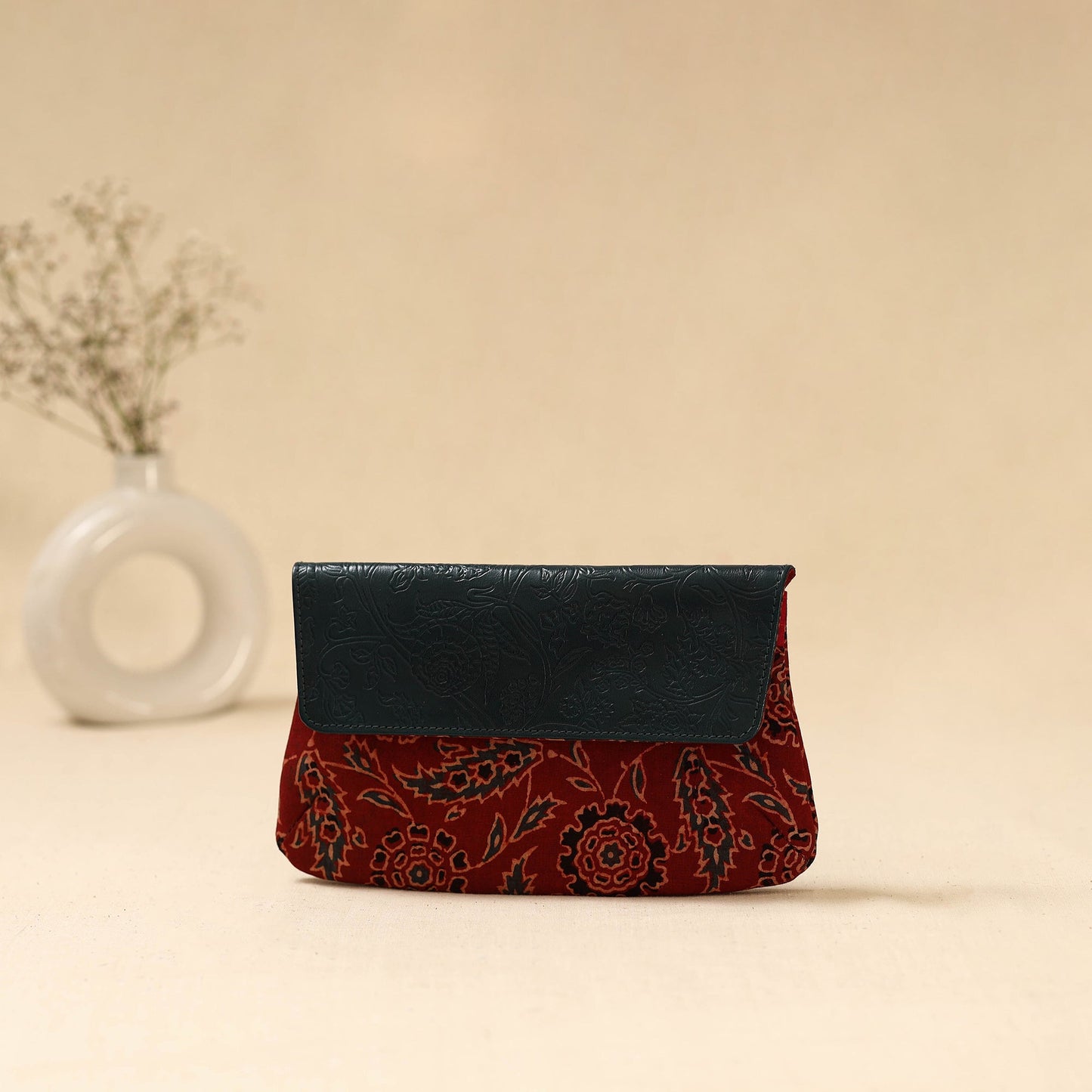 Hand clutch with embossed leather flap 17 - handcrafted