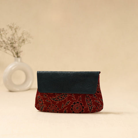 Hand clutch with embossed leather flap 17 - handcrafted