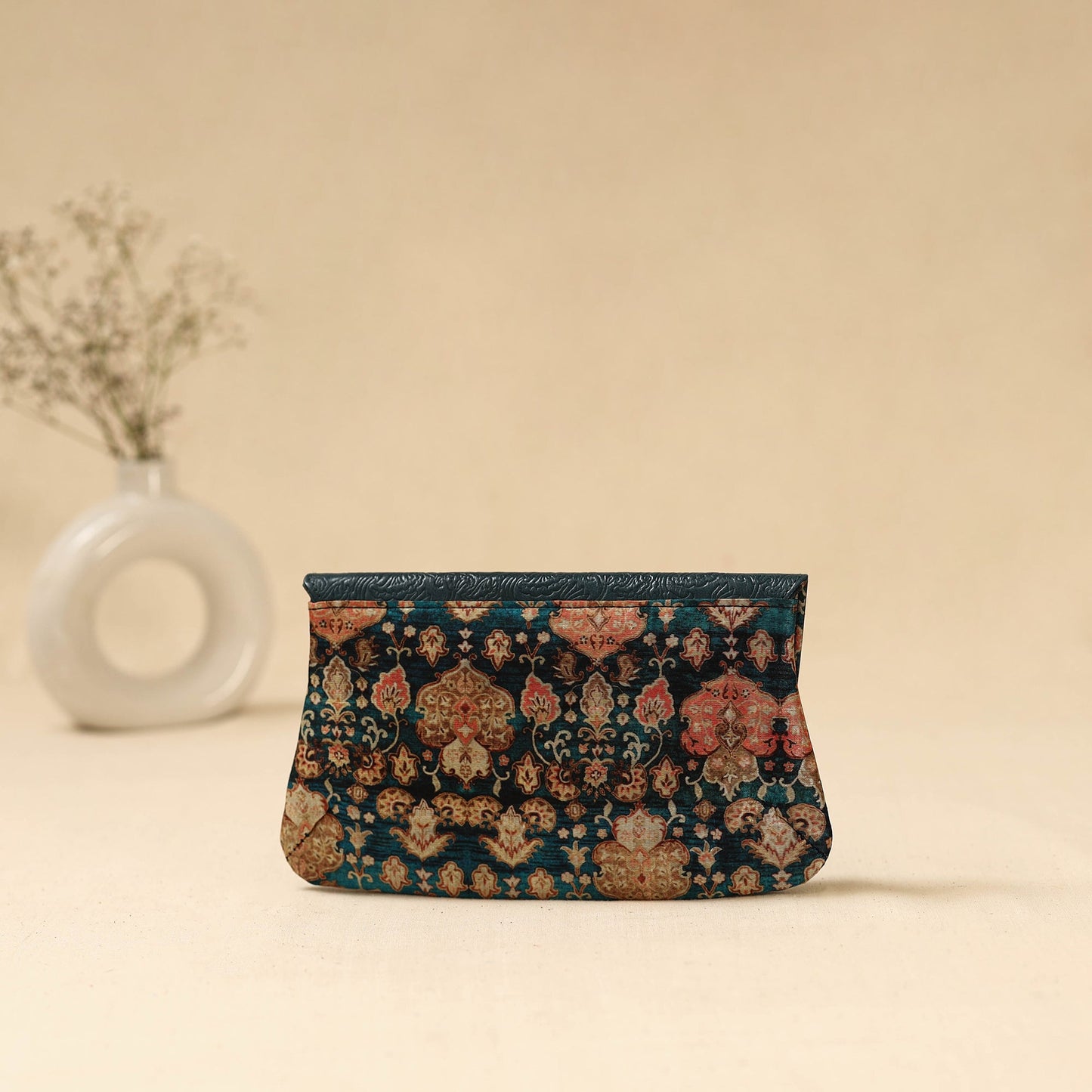 Hand clutch with embossed leather flap 20 - handcrafted