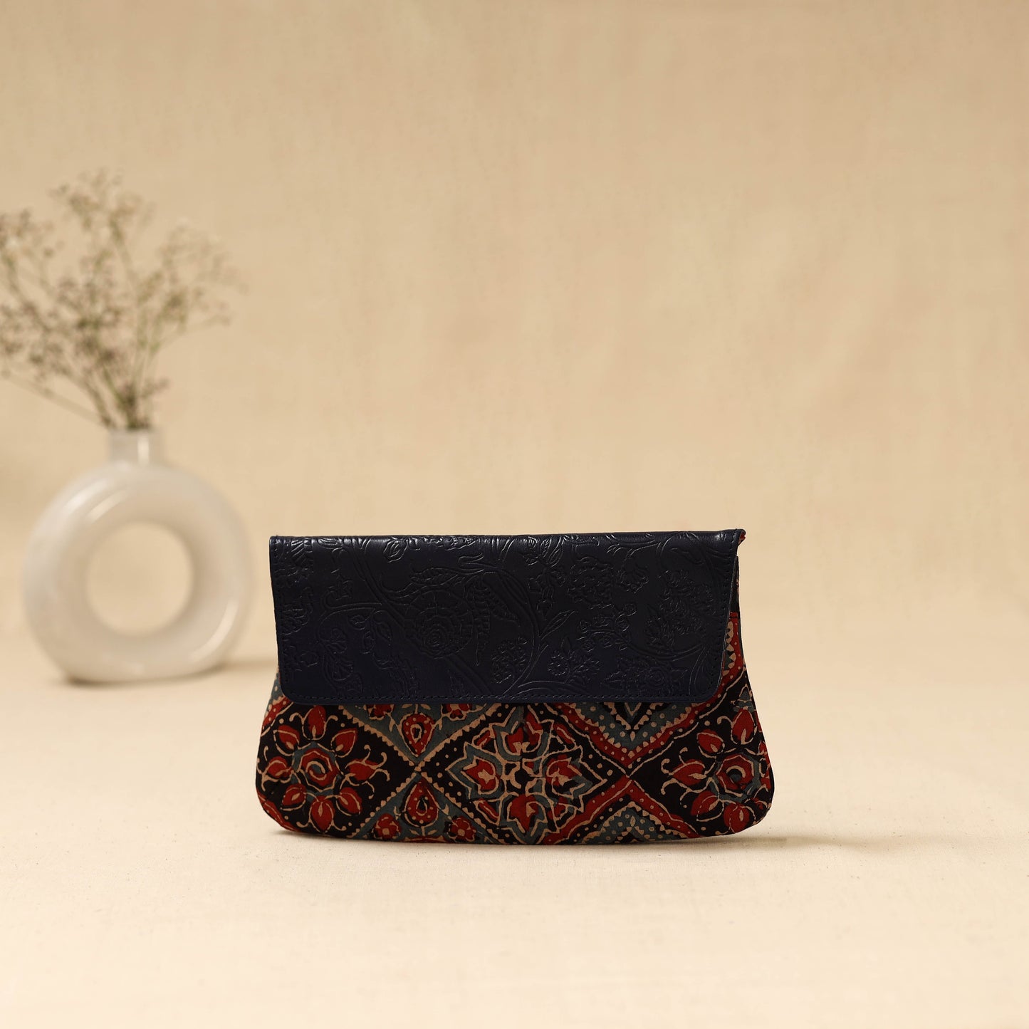 Hand clutch with embossed leather flap 24 - handcrafted
