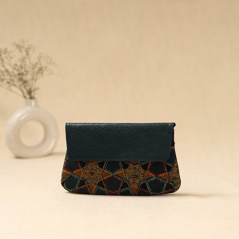 Hand clutch with embossed leather flap 25 - handcrafted