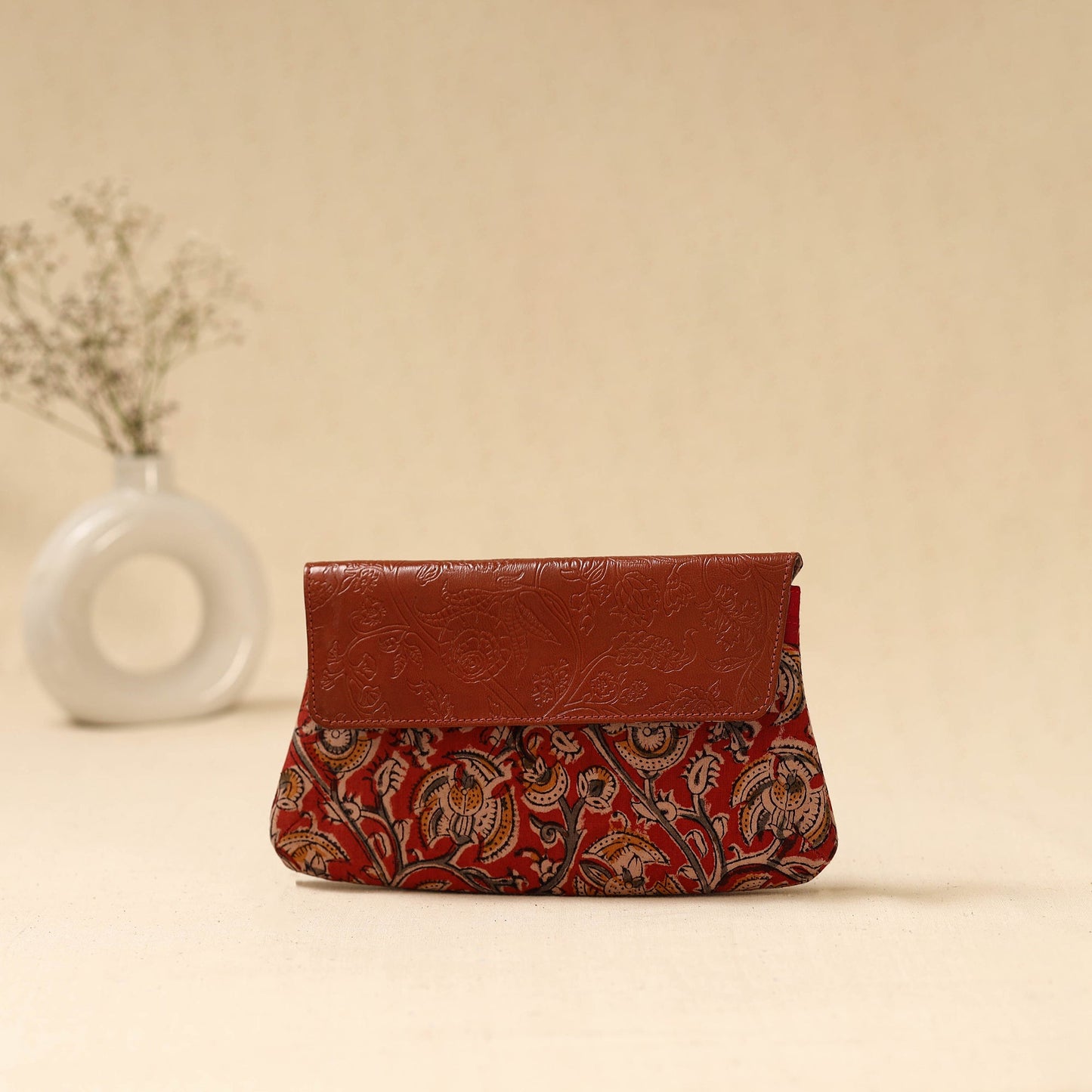 Hand clutch with embossed leather flap 26 - handcrafted