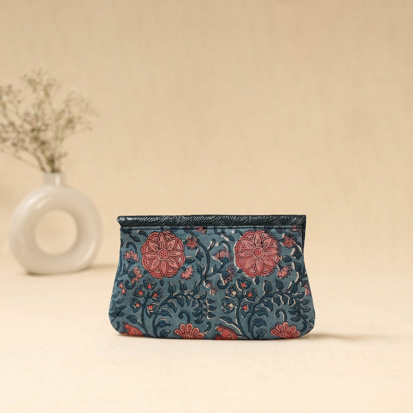 Hand clutch with embossed leather flap 27 - handcrafted