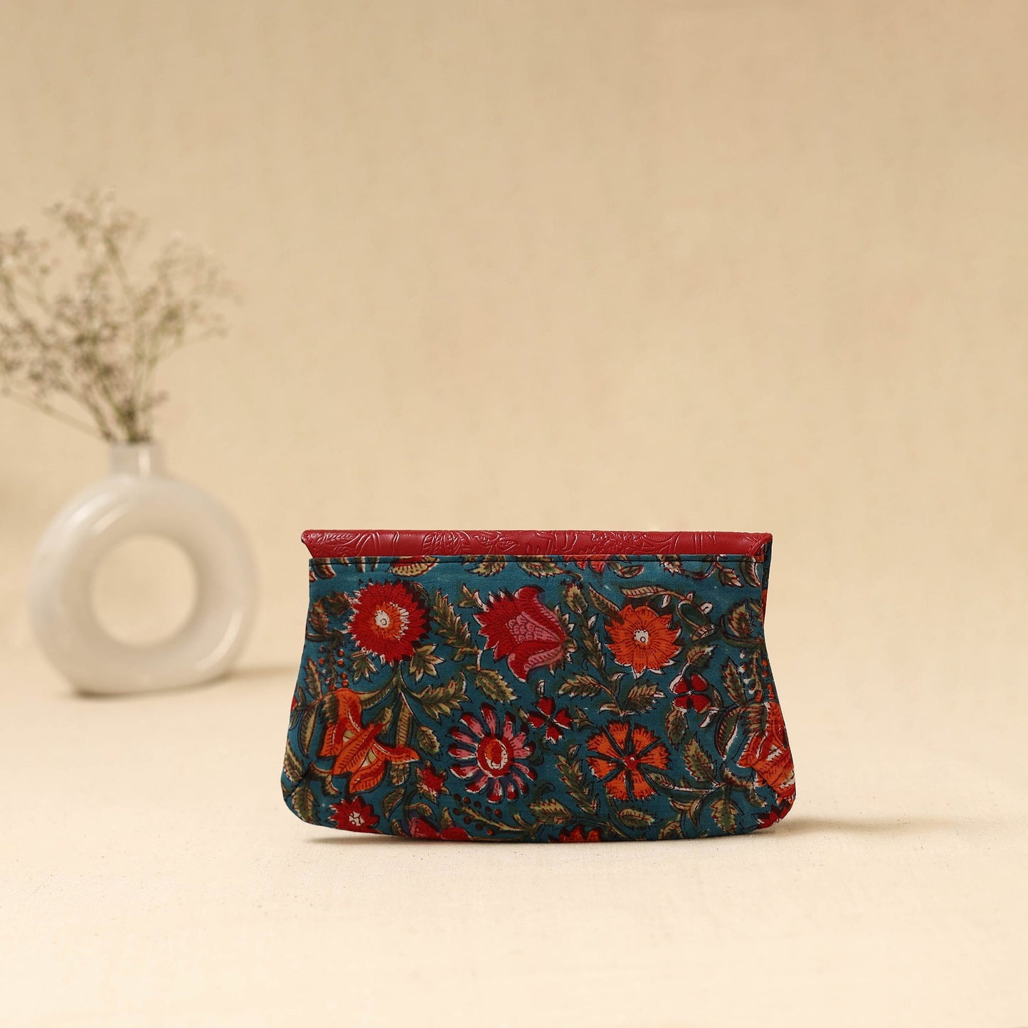 Hand clutch with embossed leather flap 30 - handcrafted