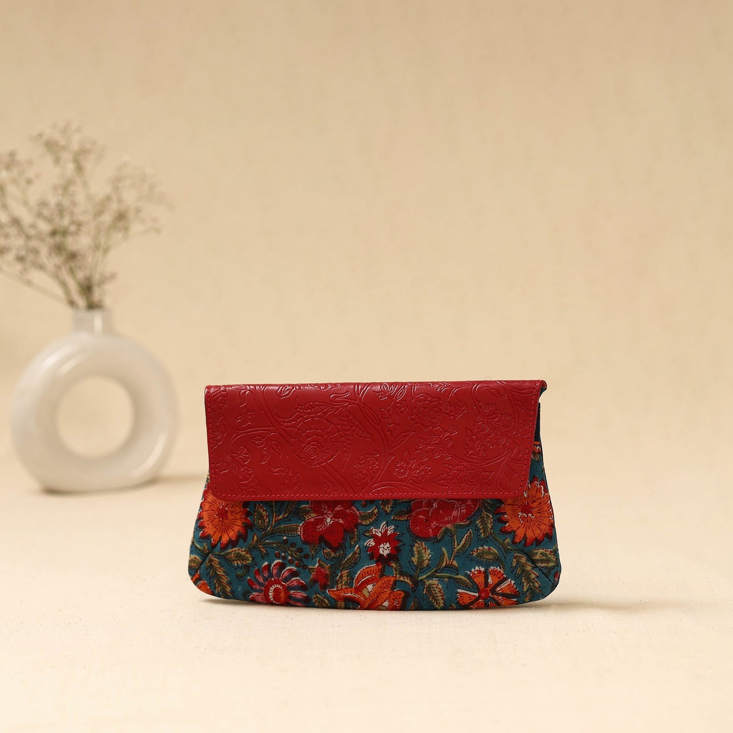 Hand clutch with embossed leather flap 30 - handcrafted