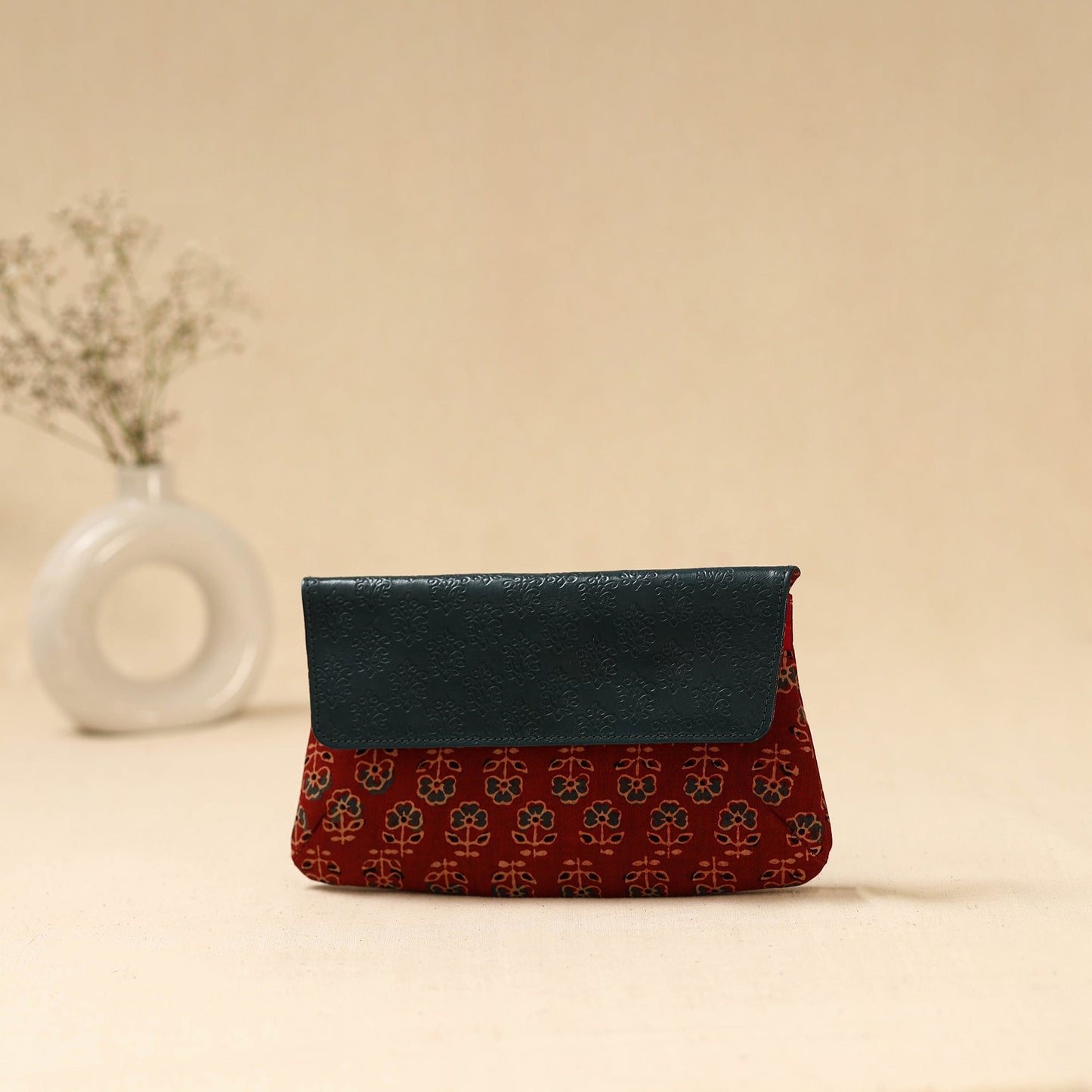Hand clutch with embossed leather flap 32 - handcrafted