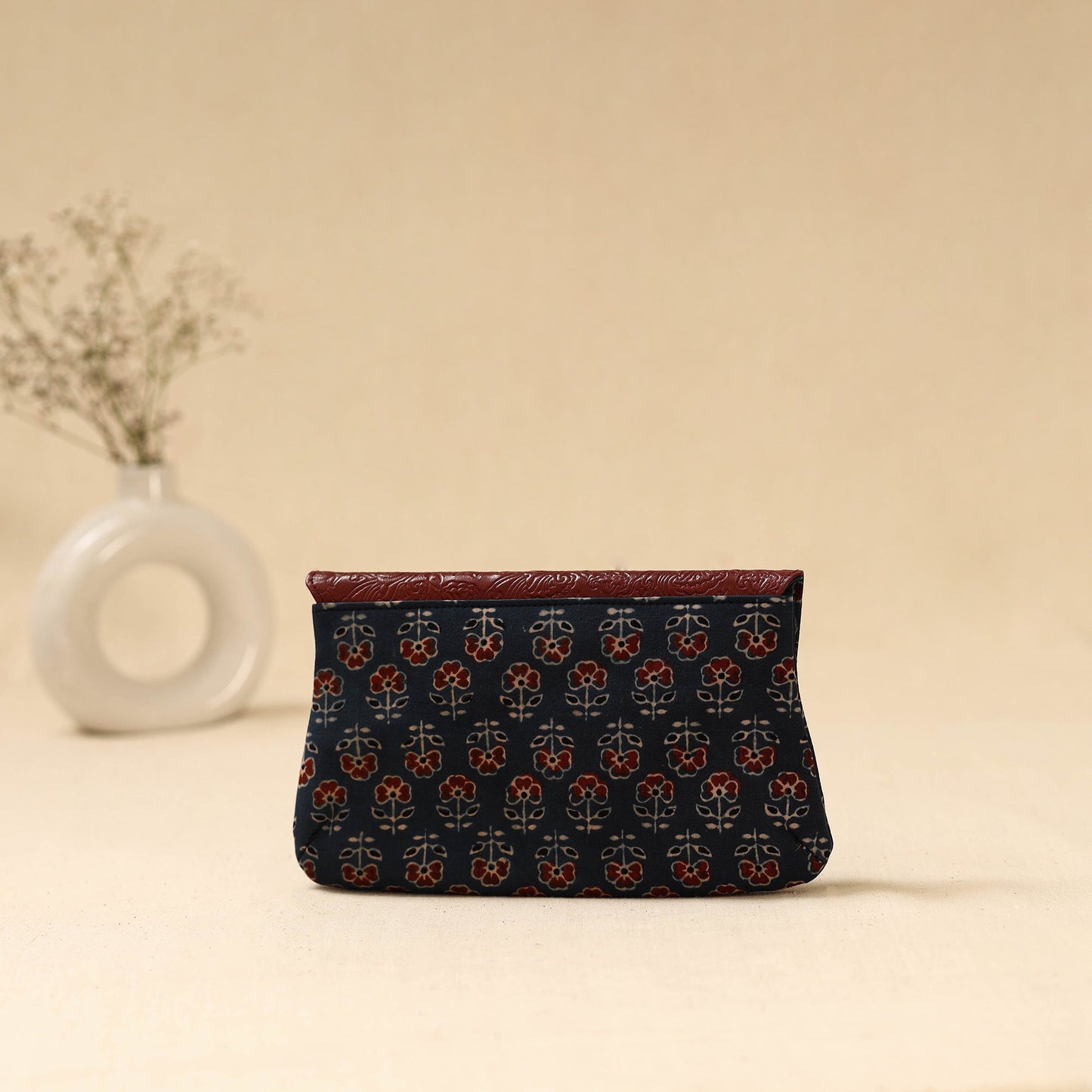 Hand clutch with embossed leather flap 33 - handcrafted