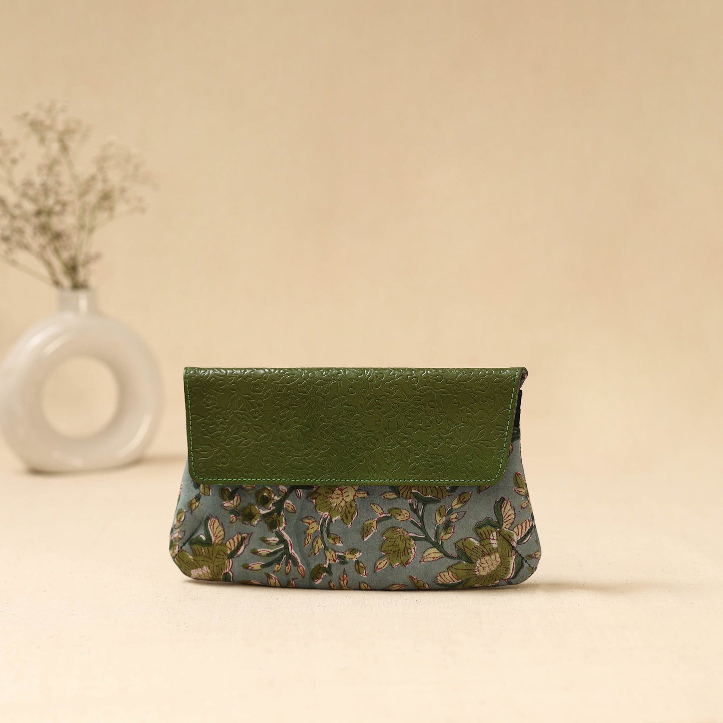 Hand clutch with embossed leather flap 35 - handcrafted