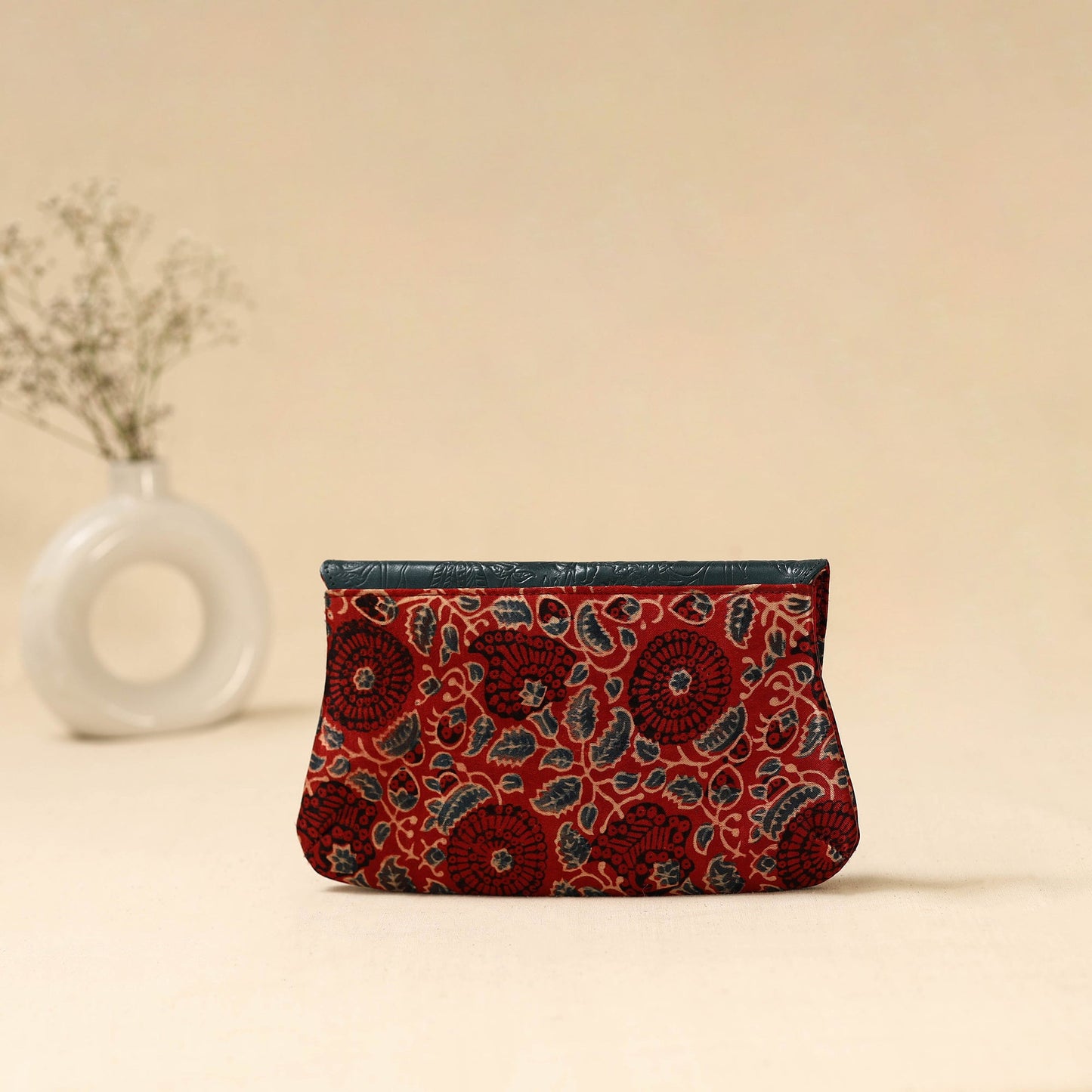 Hand clutch with embossed leather flap 37 - handcrafted
