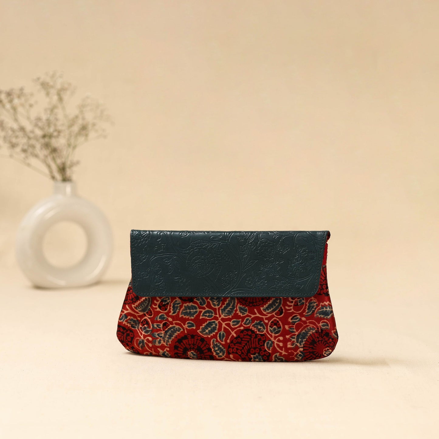 Hand clutch with embossed leather flap 37 - handcrafted