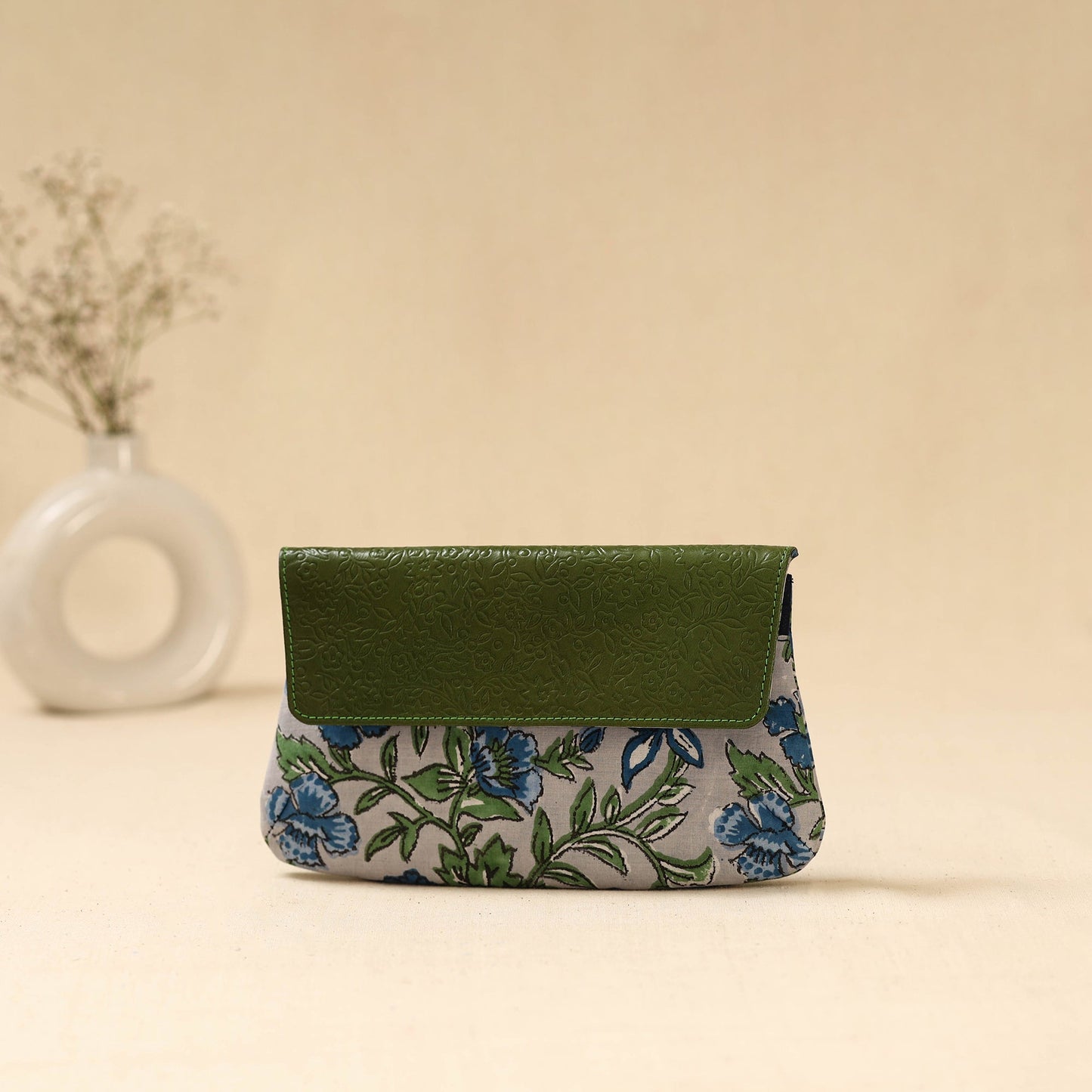 Hand clutch with embossed leather flap 38 - handcrafted