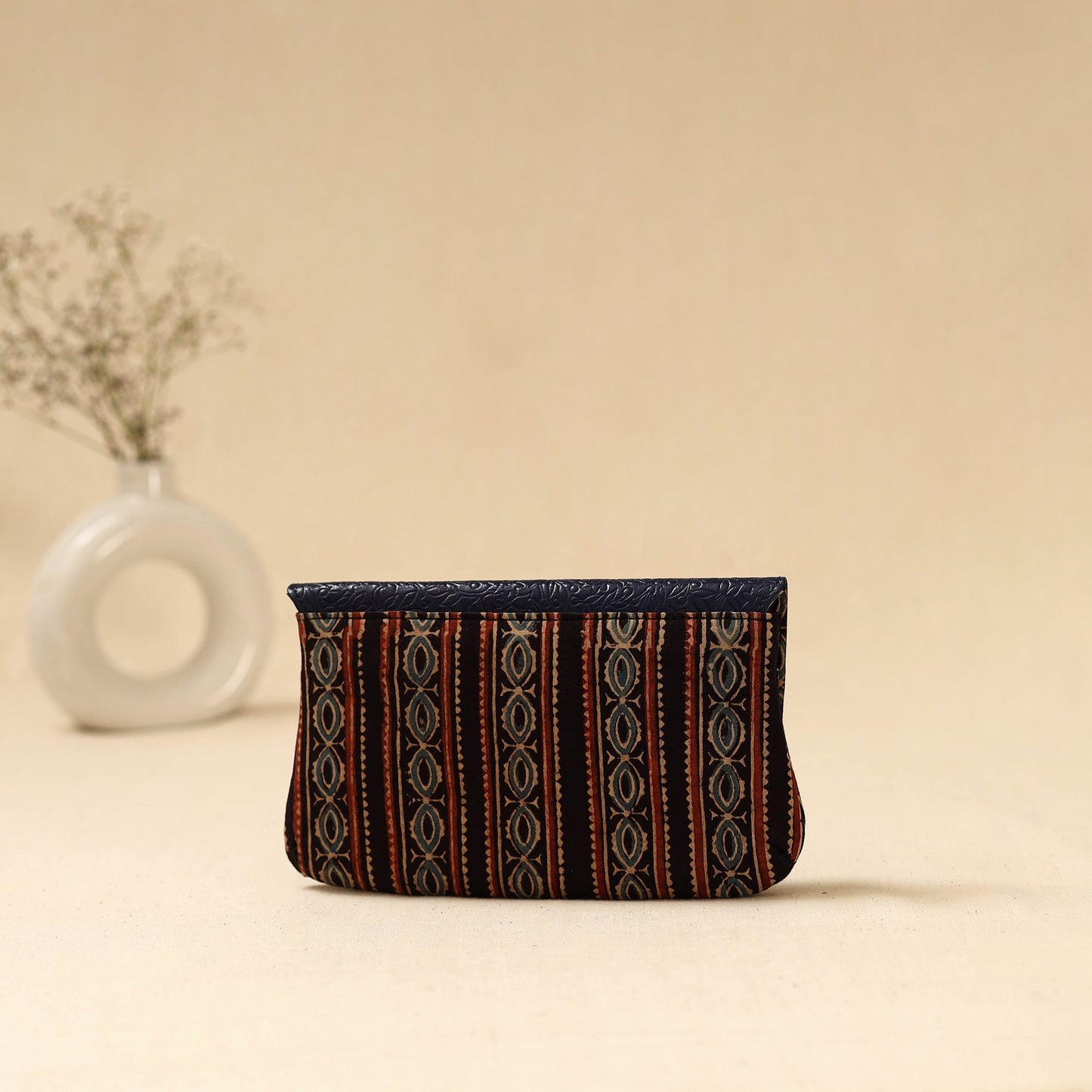 Hand clutch with embossed leather flap 39 - handcrafted