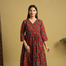  Blue Hand Block Print Cotton Flared Ajrakh Dress