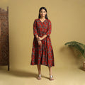  Blue Hand Block Print Cotton Flared Ajrakh Dress
