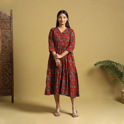  Blue Hand Block Print Cotton Flared Ajrakh Dress