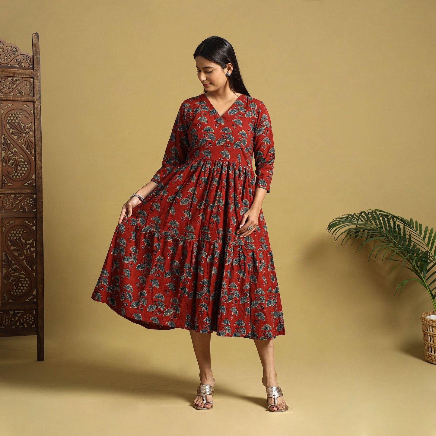  Blue Hand Block Print Cotton Flared Ajrakh Dress