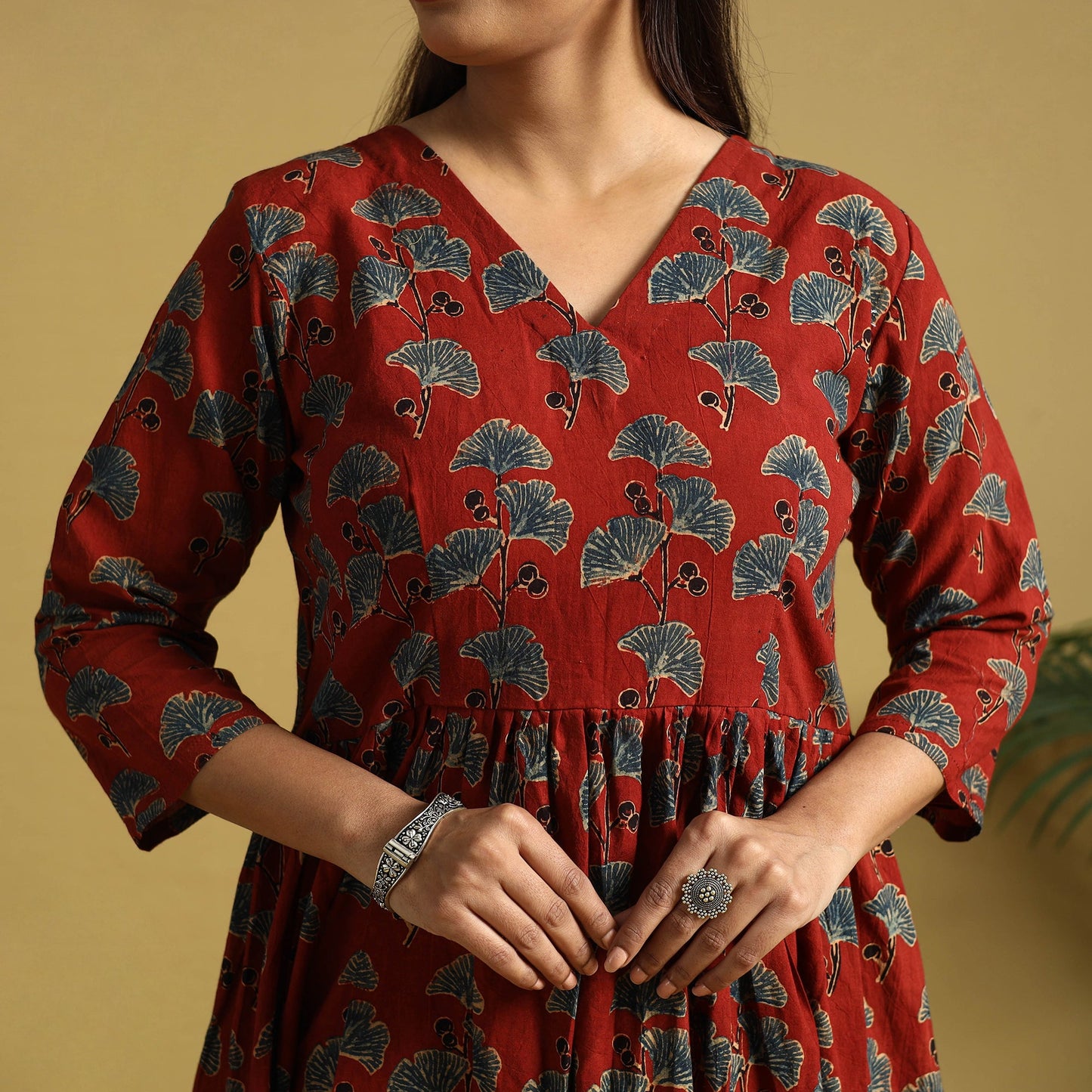  Blue Hand Block Print Cotton Flared Ajrakh Dress
