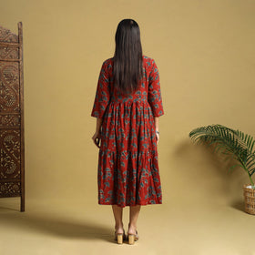  Blue Hand Block Print Cotton Flared Ajrakh Dress