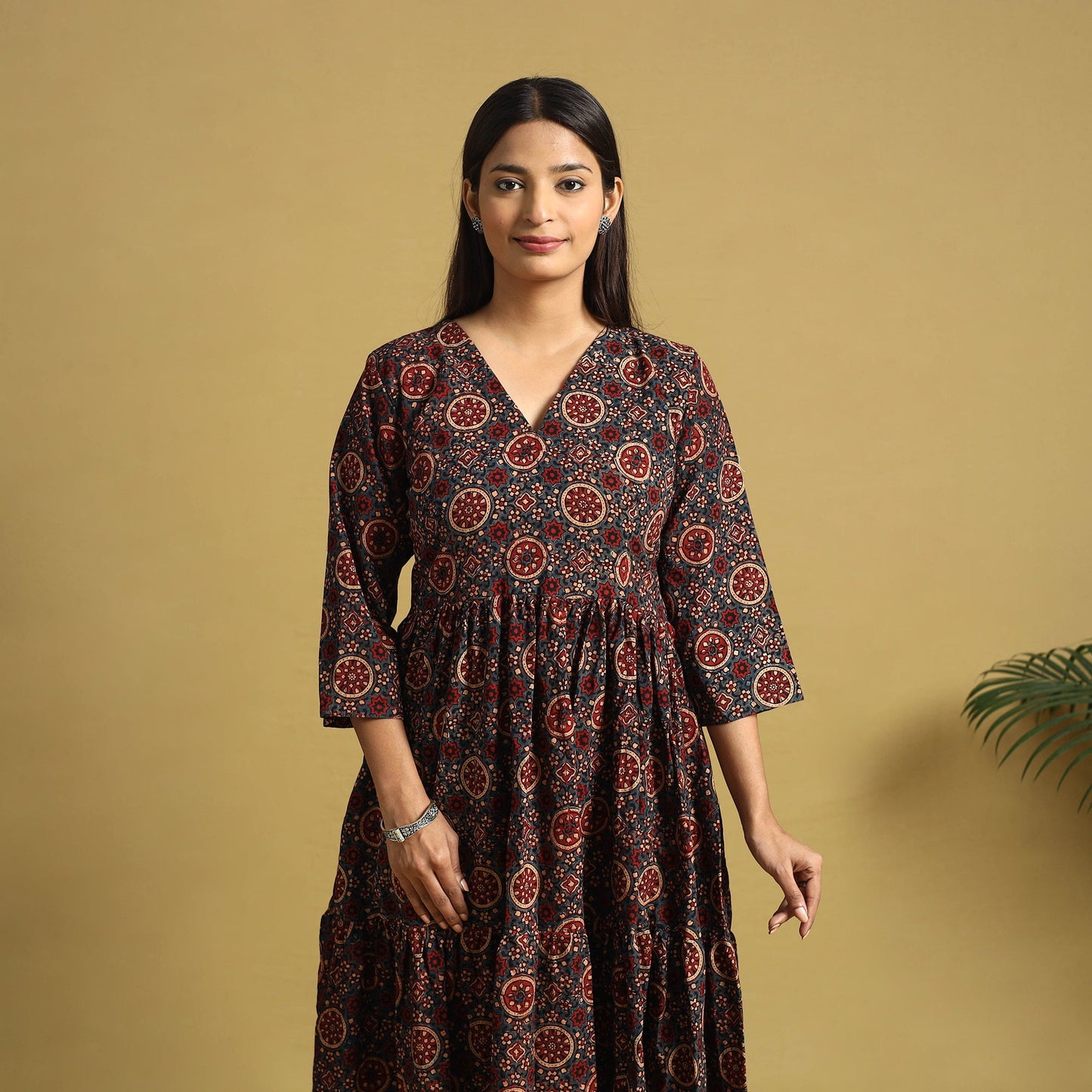  Blue Hand Block Print Cotton Flared Ajrakh Dress