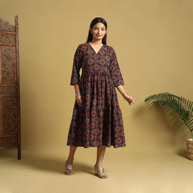  Blue Hand Block Print Cotton Flared Ajrakh Dress