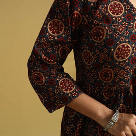 Blue Hand Block Print Cotton Flared Ajrakh Dress