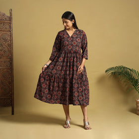  Blue Hand Block Print Cotton Flared Ajrakh Dress