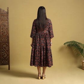  Blue Hand Block Print Cotton Flared Ajrakh Dress