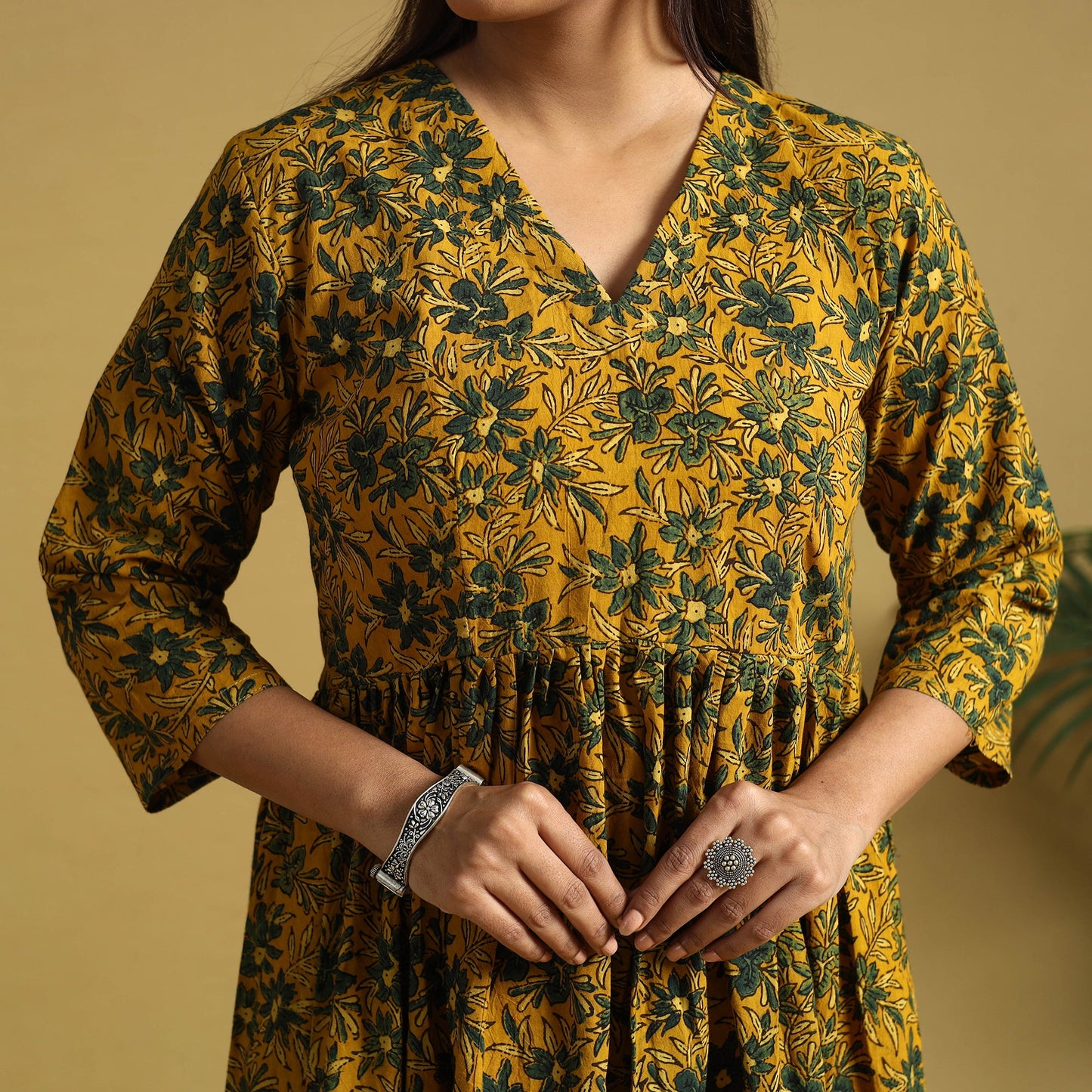  Blue Hand Block Print Cotton Flared Ajrakh Dress