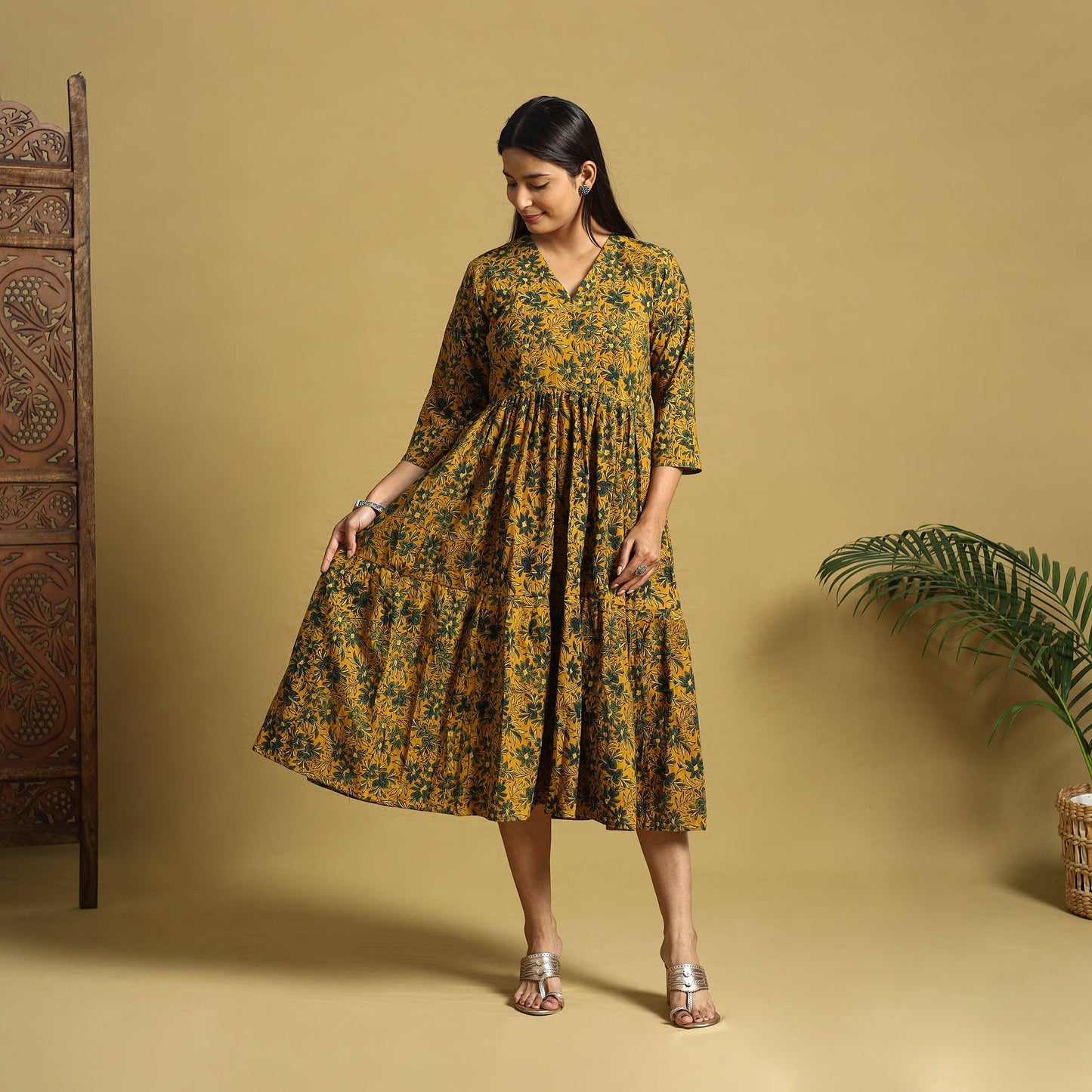  Blue Hand Block Print Cotton Flared Ajrakh Dress