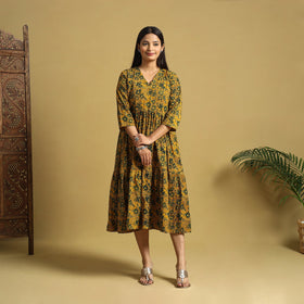  Blue Hand Block Print Cotton Flared Ajrakh Dress