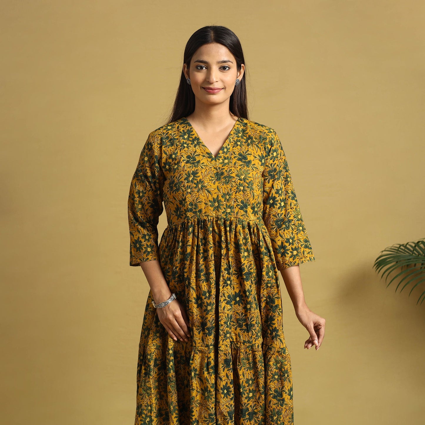  Blue Hand Block Print Cotton Flared Ajrakh Dress